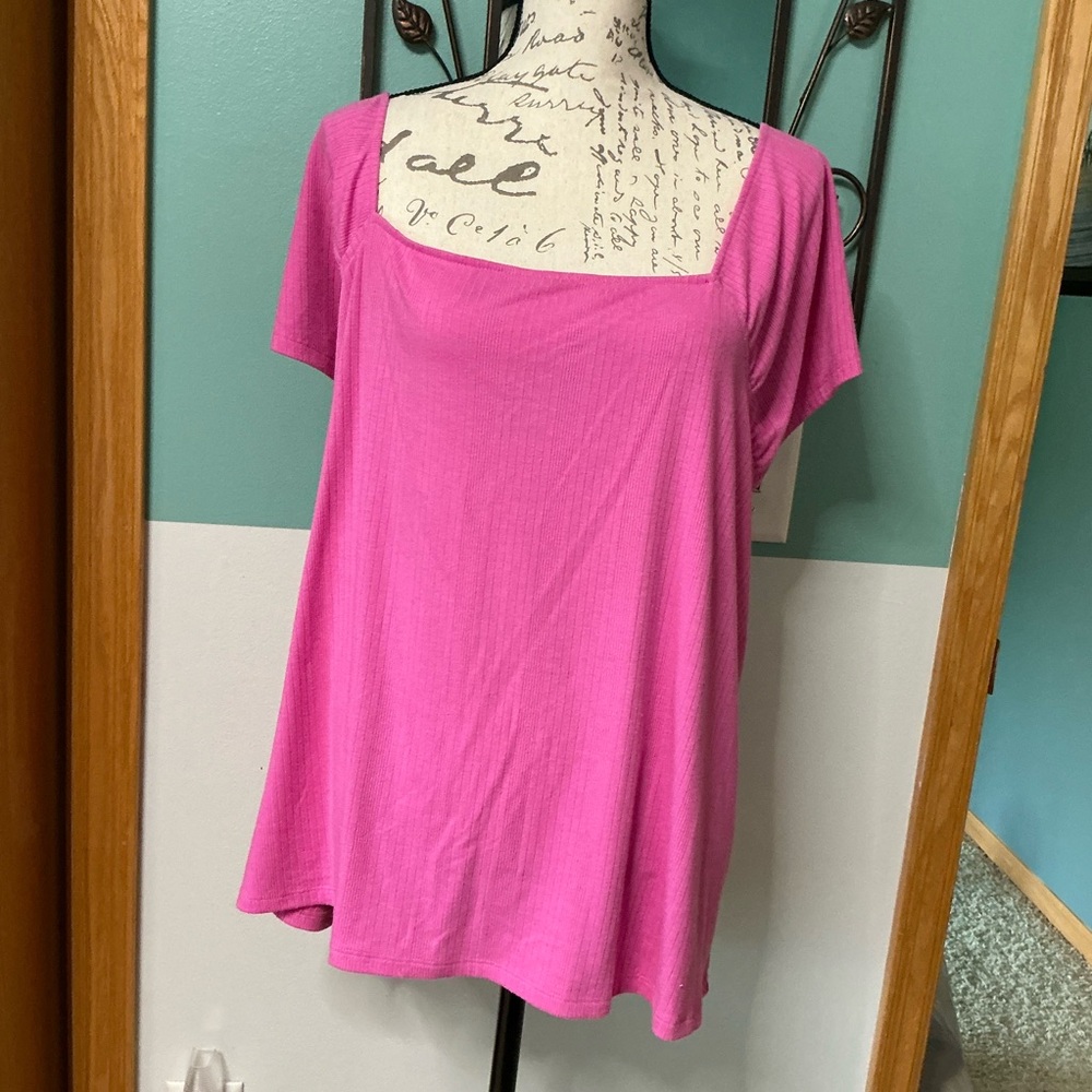 Lane Bryant Pink Short Sleeve Blouse with Square Neckline